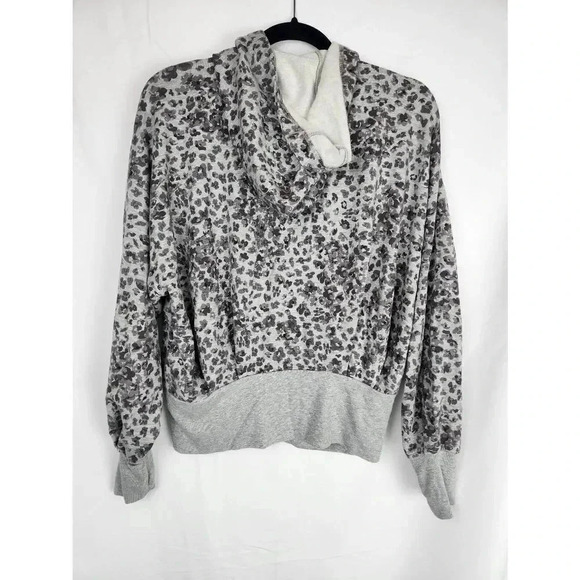 Athleta Full Zip Sweatshirt Hood Batwing Gray Cheetah Print Size Medium - Picture 2 of 6